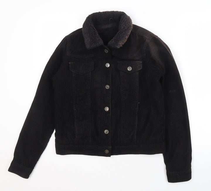 Topshop Women's Black Cotton Bomber Jacket, Size 8