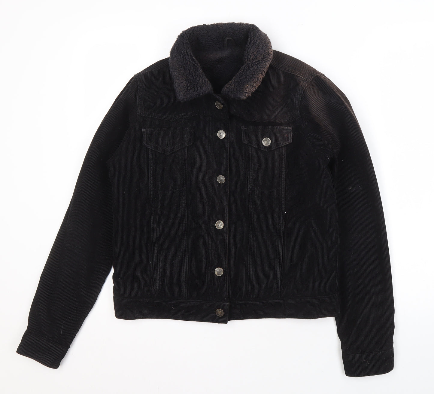 Topshop Women's Black Cotton Bomber Jacket, Size 8