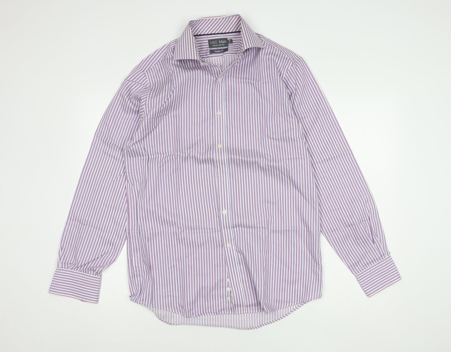 Marks and Spencer Men's Striped Button-Up Shirt, Size 38
