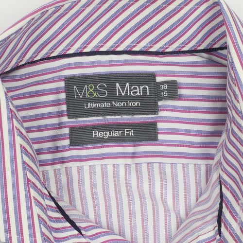 Marks and Spencer Men's Striped Button-Up Shirt, Size 38