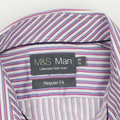 Marks and Spencer Men's Striped Button-Up Shirt, Size 38