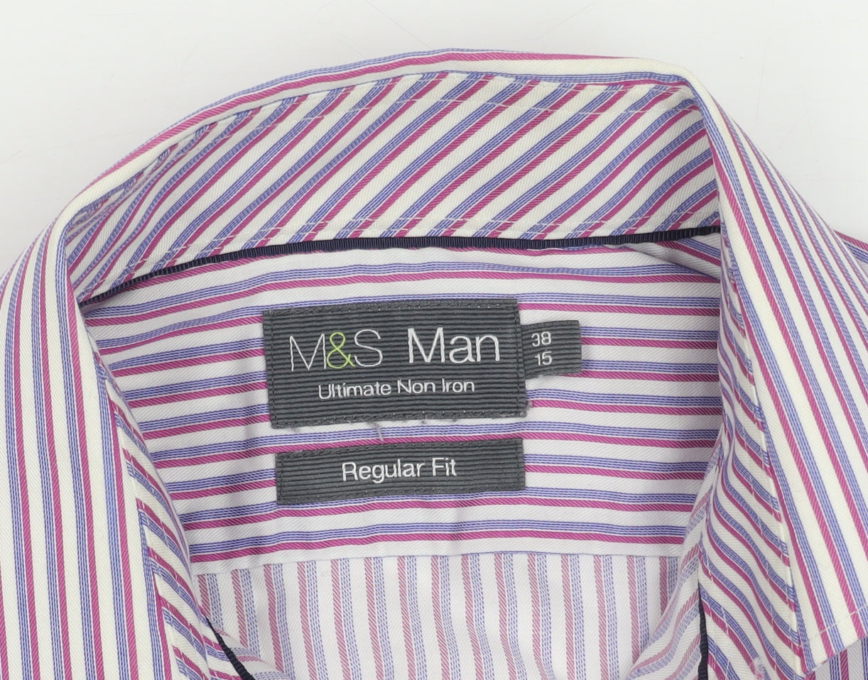 Marks and Spencer Men's Striped Button-Up Shirt, Size 38