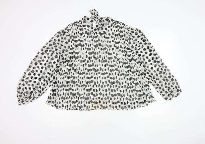River Island Women's White Polka Dot Tunic Blouse Size 14