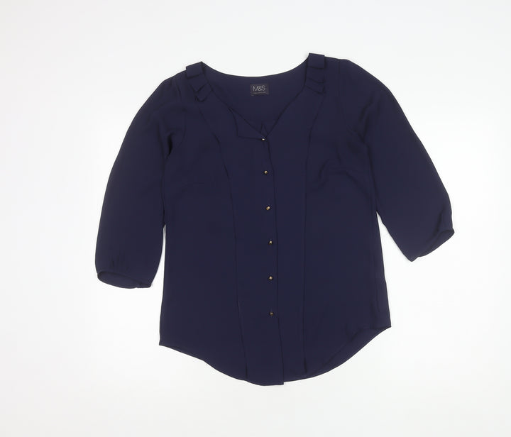 Marks & Spencer Women's Navy Blouse, UK 8, Button Accents