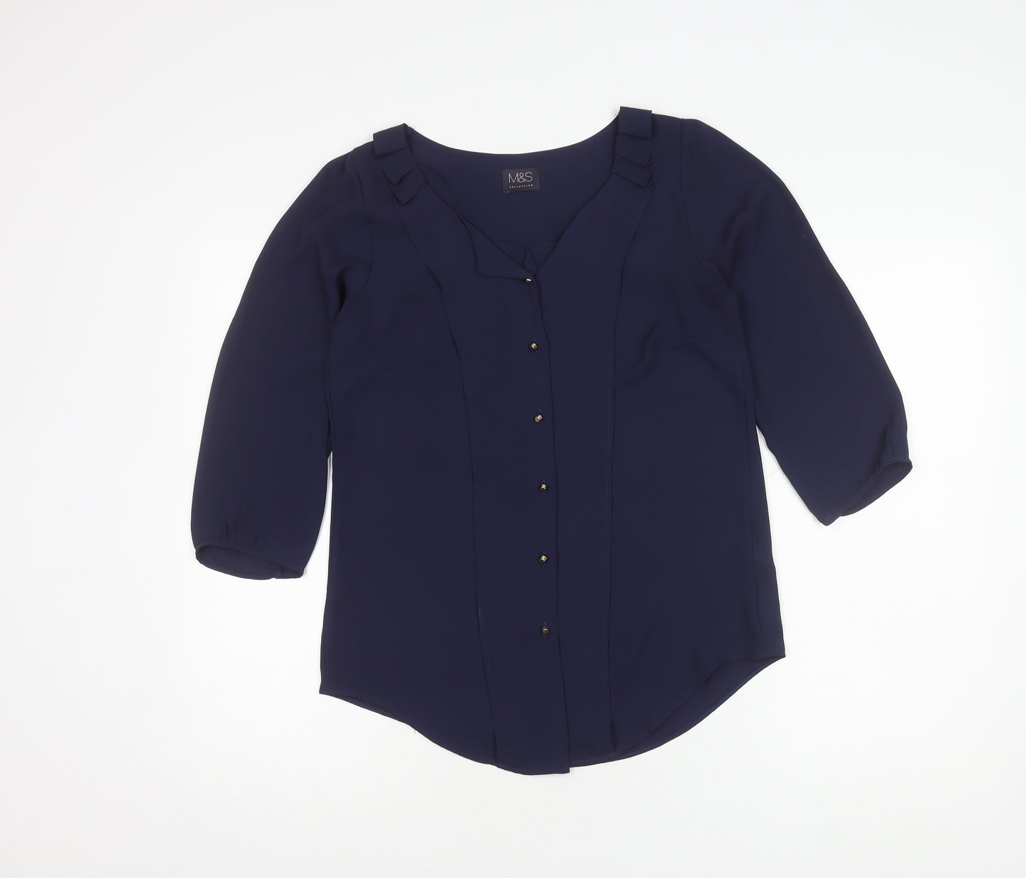 Marks & Spencer Women's Navy Blouse, UK 8, Button Accents