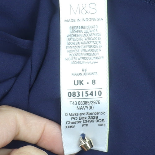 Marks & Spencer Women's Navy Blouse, UK 8, Button Accents