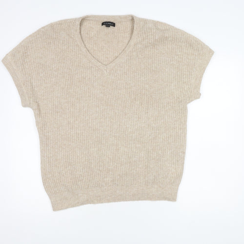 Blue Vanilla Womens Beige V-Neck Short Sleeve Jumper M/L
