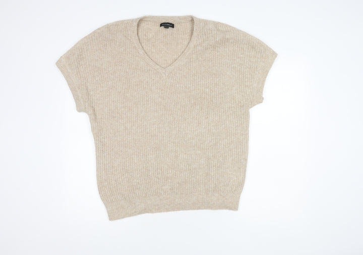 Blue Vanilla Womens Beige V-Neck Short Sleeve Jumper M/L