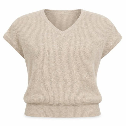 Blue Vanilla Womens Beige V-Neck Short Sleeve Jumper M/L