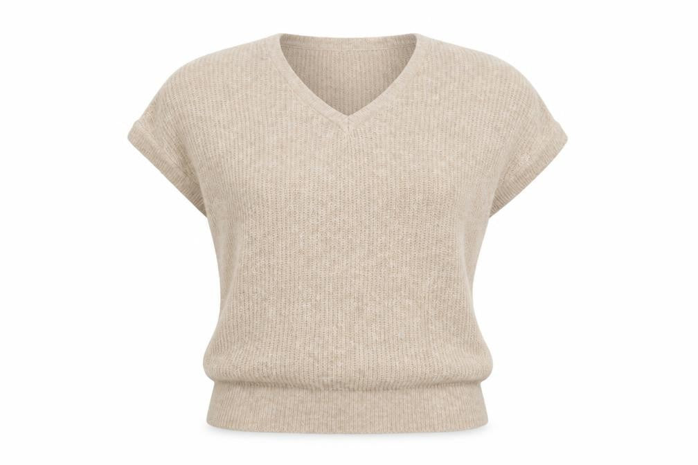 Blue Vanilla Womens Beige V-Neck Short Sleeve Jumper M/L