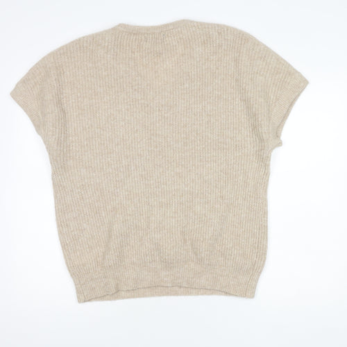Blue Vanilla Womens Beige V-Neck Short Sleeve Jumper M/L