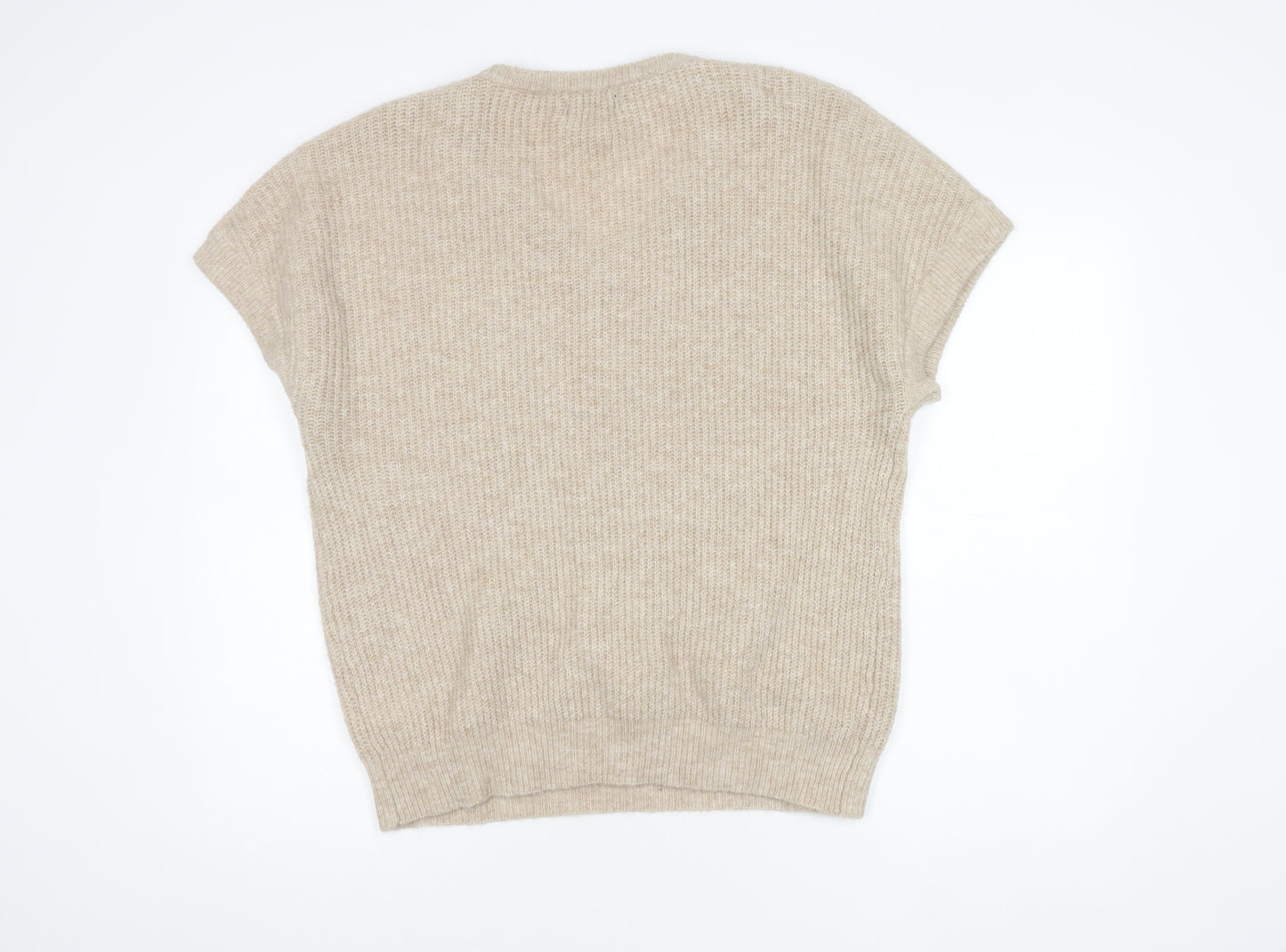 Blue Vanilla Womens Beige V-Neck Short Sleeve Jumper M/L
