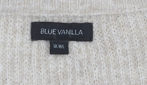 Blue Vanilla Womens Beige V-Neck Short Sleeve Jumper M/L