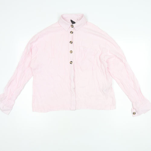Topshop Women's Pink Button-Up Collared Shirt, Size 6