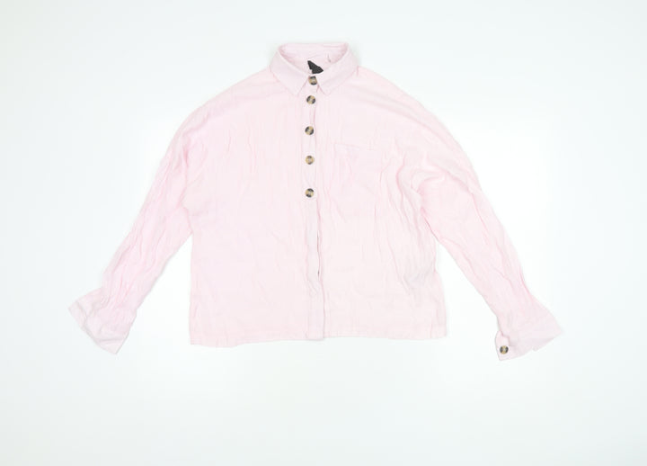 Topshop Women's Pink Button-Up Collared Shirt, Size 6