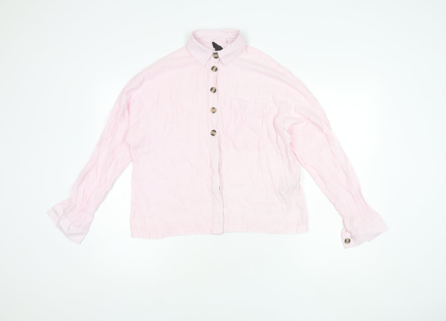 Topshop Women's Pink Button-Up Collared Shirt, Size 6