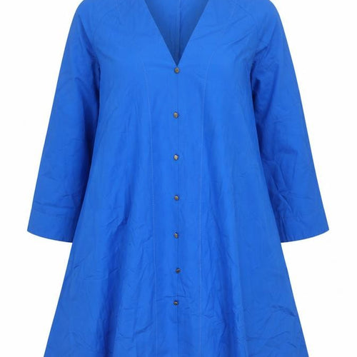 Zara Women's Blue Cotton V-Neck Shirt Dress