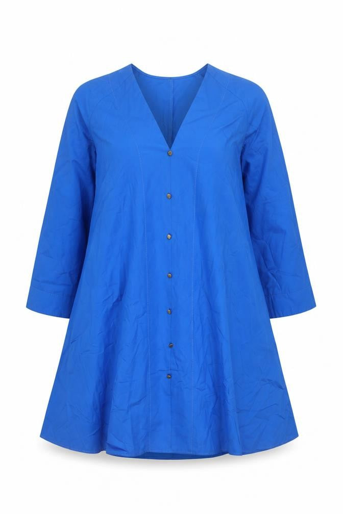 Zara Women's Blue Cotton V-Neck Shirt Dress