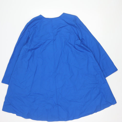 Zara Women's Blue Cotton V-Neck Shirt Dress