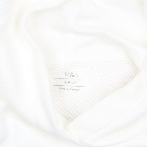 Marks and Spencer Boys White Graphic Print Hoodie 8-9 Years