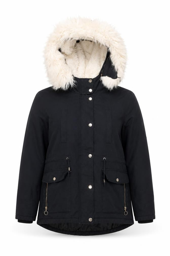 Topshop Women's Black Parka Jacket Size 12 Hooded Fur Trim