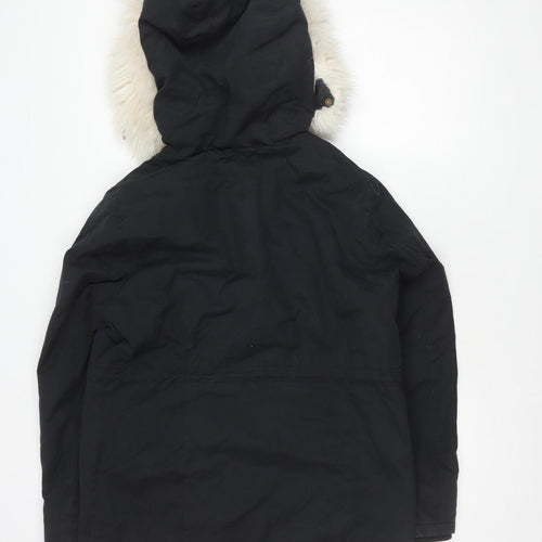 Topshop Women's Black Parka Jacket Size 12 Hooded Fur Trim