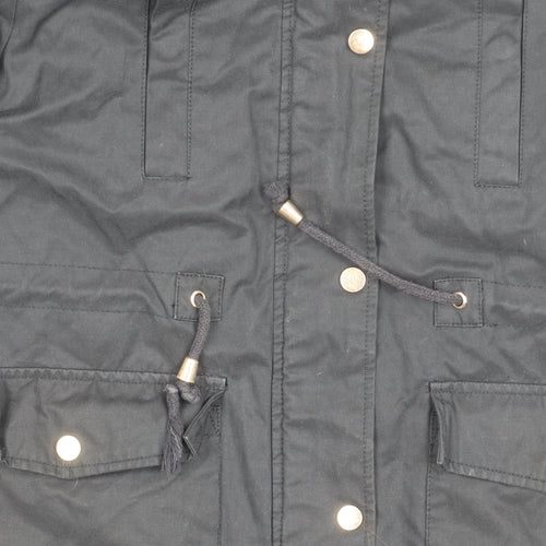 Topshop Women's Black Parka Jacket Size 12 Hooded Fur Trim