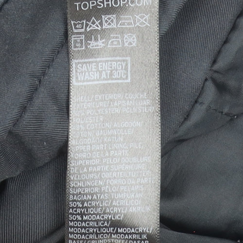 Topshop Women's Black Parka Jacket Size 12 Hooded Fur Trim