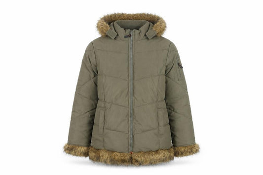 Front view of Sportsgirl Women’s Green Puffer Jacket, size UK 12