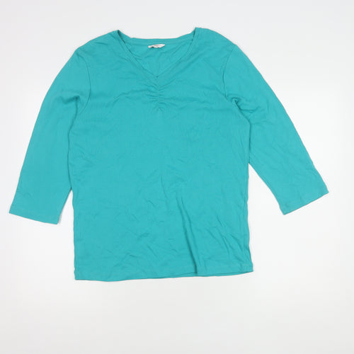 Cotton Traders Green 3/4 Sleeve V-Neck Women's T-Shirt