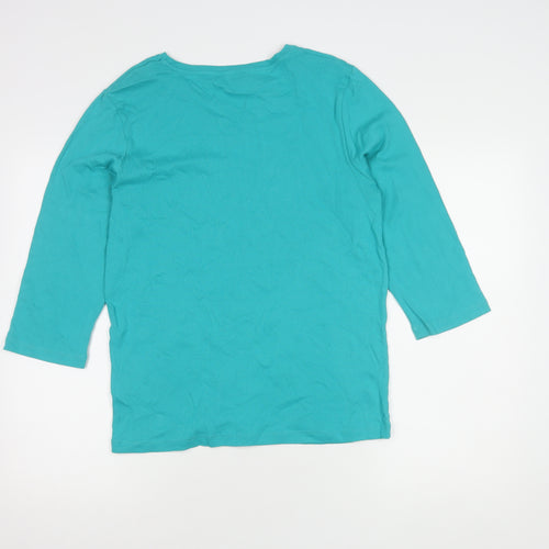 Cotton Traders Green 3/4 Sleeve V-Neck Women's T-Shirt