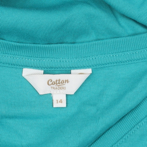 Cotton Traders Green 3/4 Sleeve V-Neck Women's T-Shirt