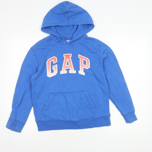 GAP Boys Blue Pullover Hoodie L Logo Cotton Blend Casual