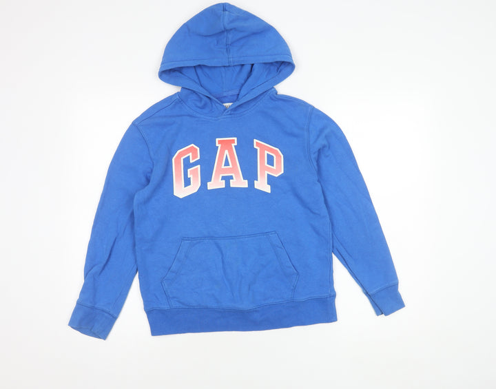 GAP Boys Blue Pullover Hoodie L Logo Cotton Blend Casual