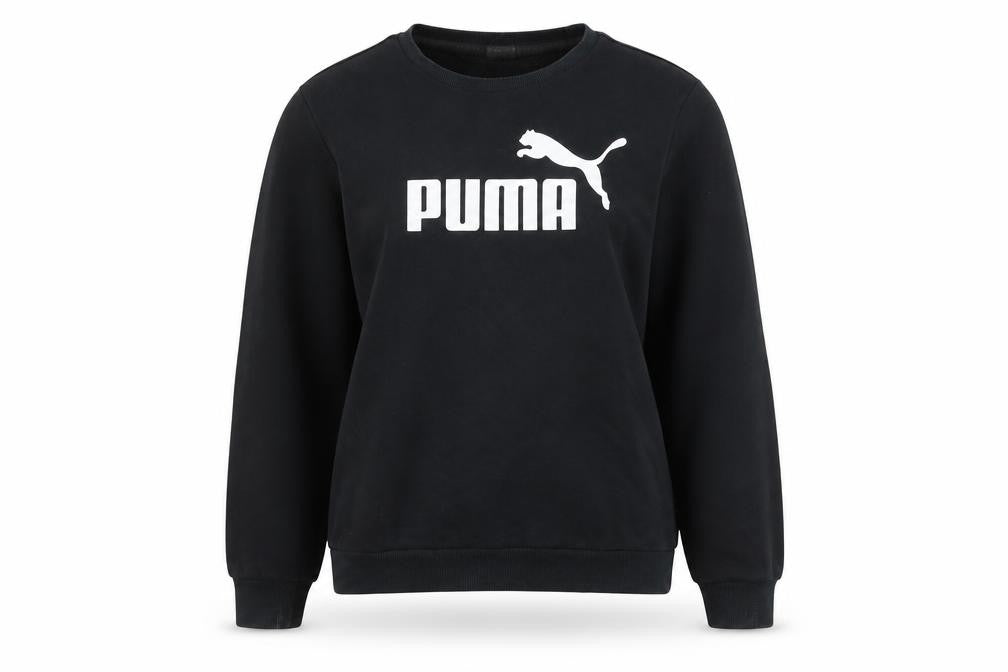 Front view of Puma unisex black pullover sweatshirt, size M