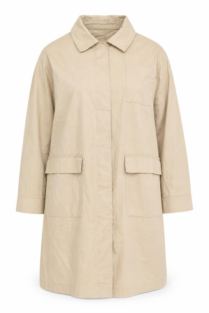 Front view of RR Women's Beige Cotton Trench Coat, size 16