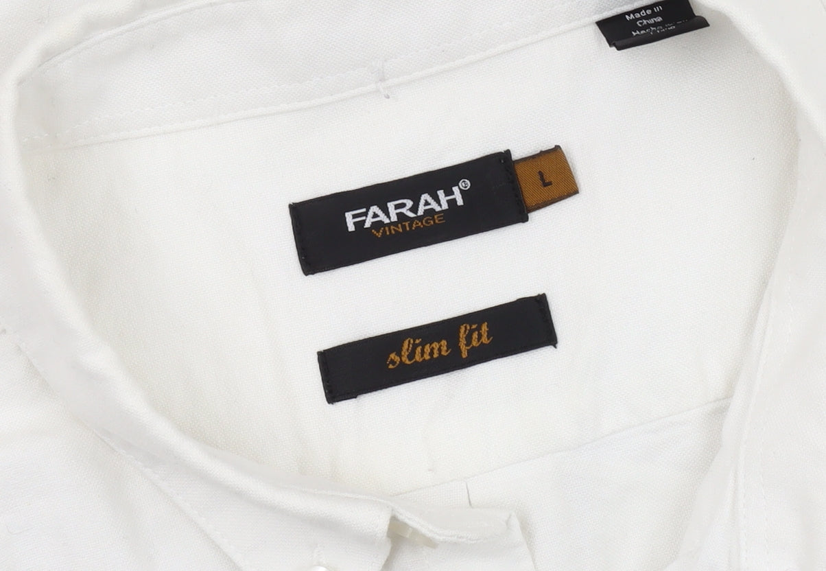 Farah Men's White Slim Fit Button-Up Shirt L