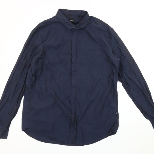 Hugo Boss Men's Blue Slim Fit XL Button-Up Shirt