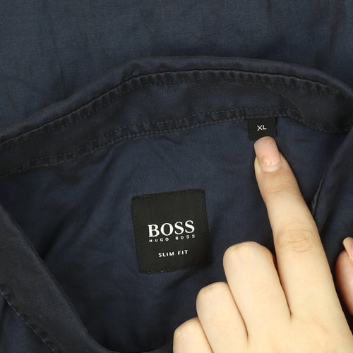 Hugo Boss Men's Blue Slim Fit XL Button-Up Shirt