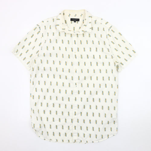 New Look Men's Ivory Geometric Button-Up Shirt M