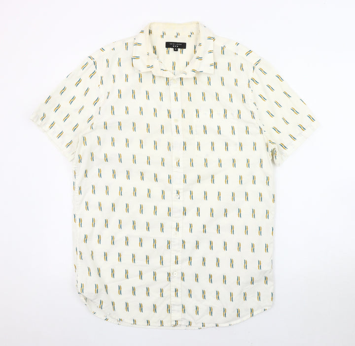 New Look Men's Ivory Geometric Button-Up Shirt M