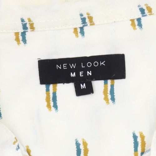 New Look Men's Ivory Geometric Button-Up Shirt M