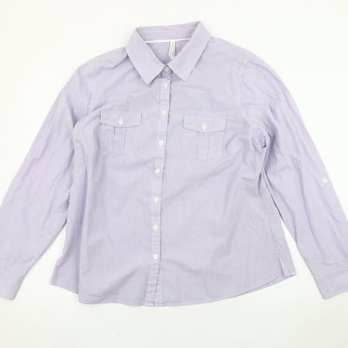 Marks and Spencer Women's Purple Striped Button-Up Shirt