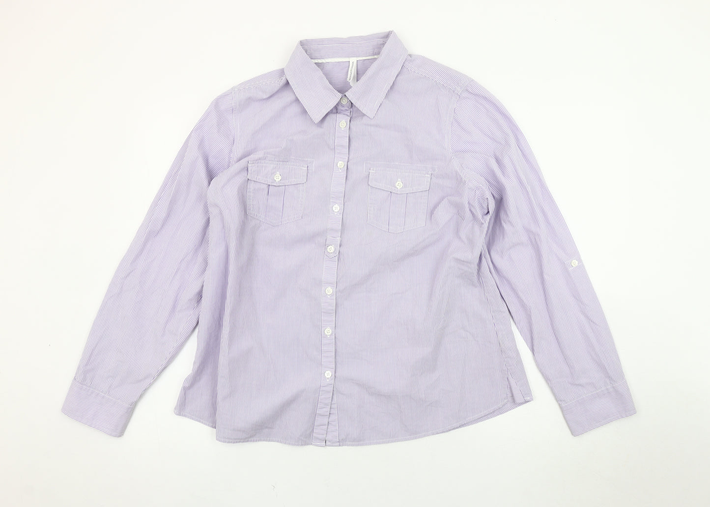 Marks and Spencer Women's Purple Striped Button-Up Shirt