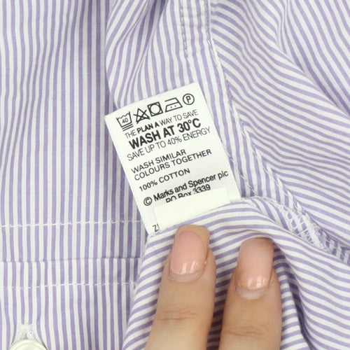 Marks and Spencer Women's Purple Striped Button-Up Shirt
