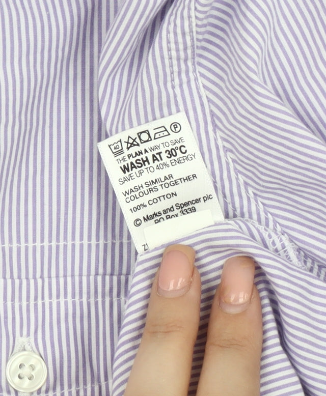 Marks and Spencer Women's Purple Striped Button-Up Shirt