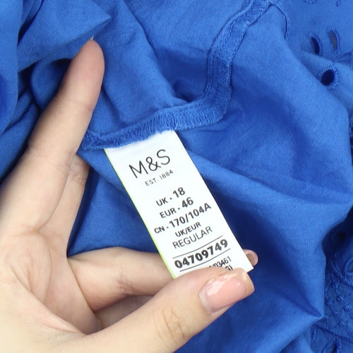 Marks and Spencer Women's Blue A-Line Midi Dress - Size 18