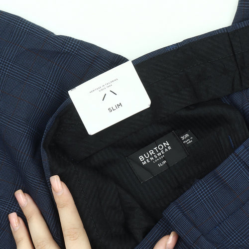 Burton Men's Blue Slim Fit Check Trousers 30R