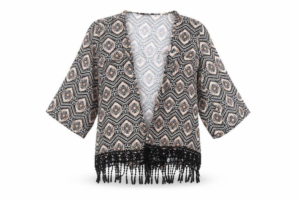Front view of New Look Women's Multicoloured Kimono Jacket, size 6, Bohemian Style