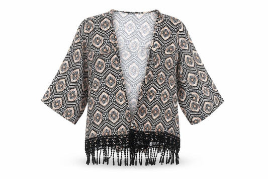Front view of New Look Women's Multicoloured Kimono Jacket, size 6, Bohemian Style
